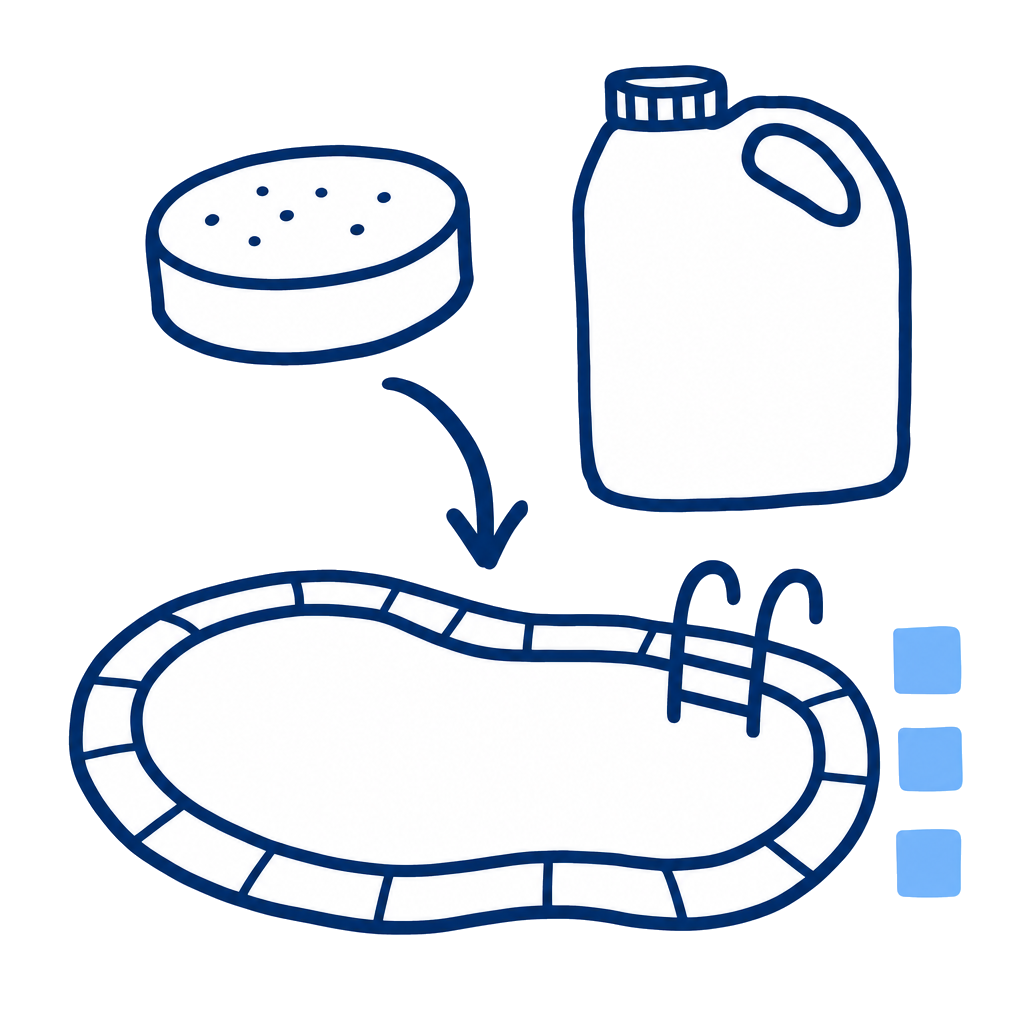 Chlorine products and pool water illustration