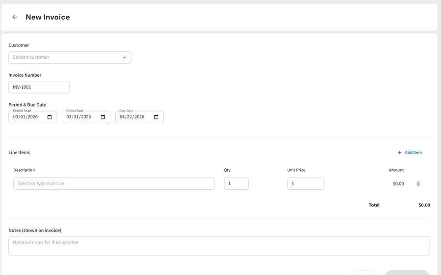 Creating a new invoice with line items