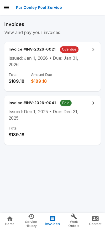 Invoice list with online payment