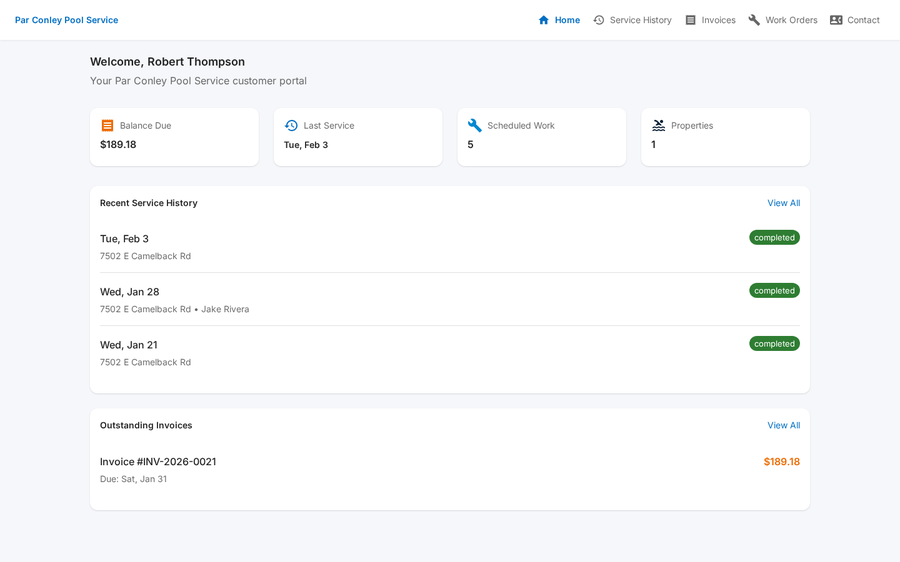Customer portal desktop view