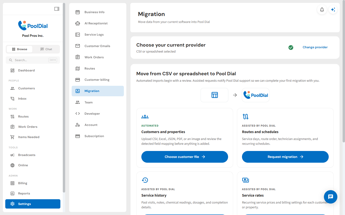 PoolDial spreadsheet import setup for customer data