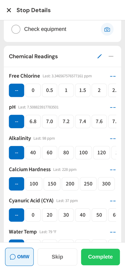 PoolDial chemical readings entry on phone