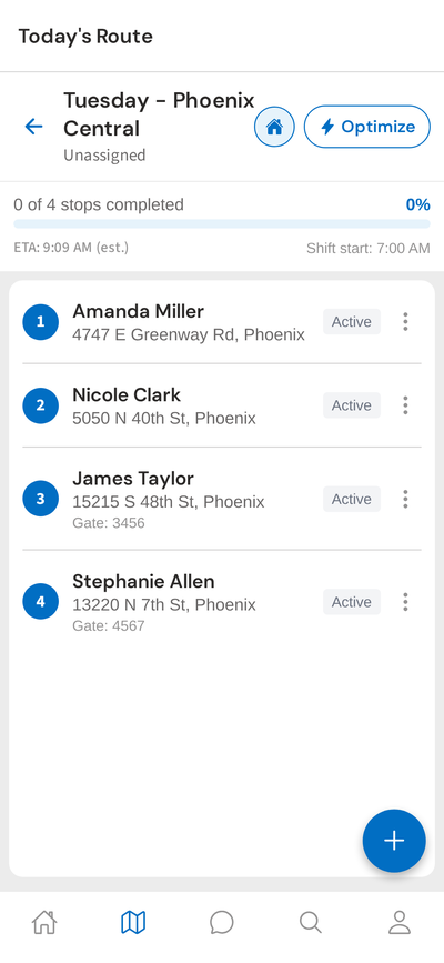Route stops list on mobile