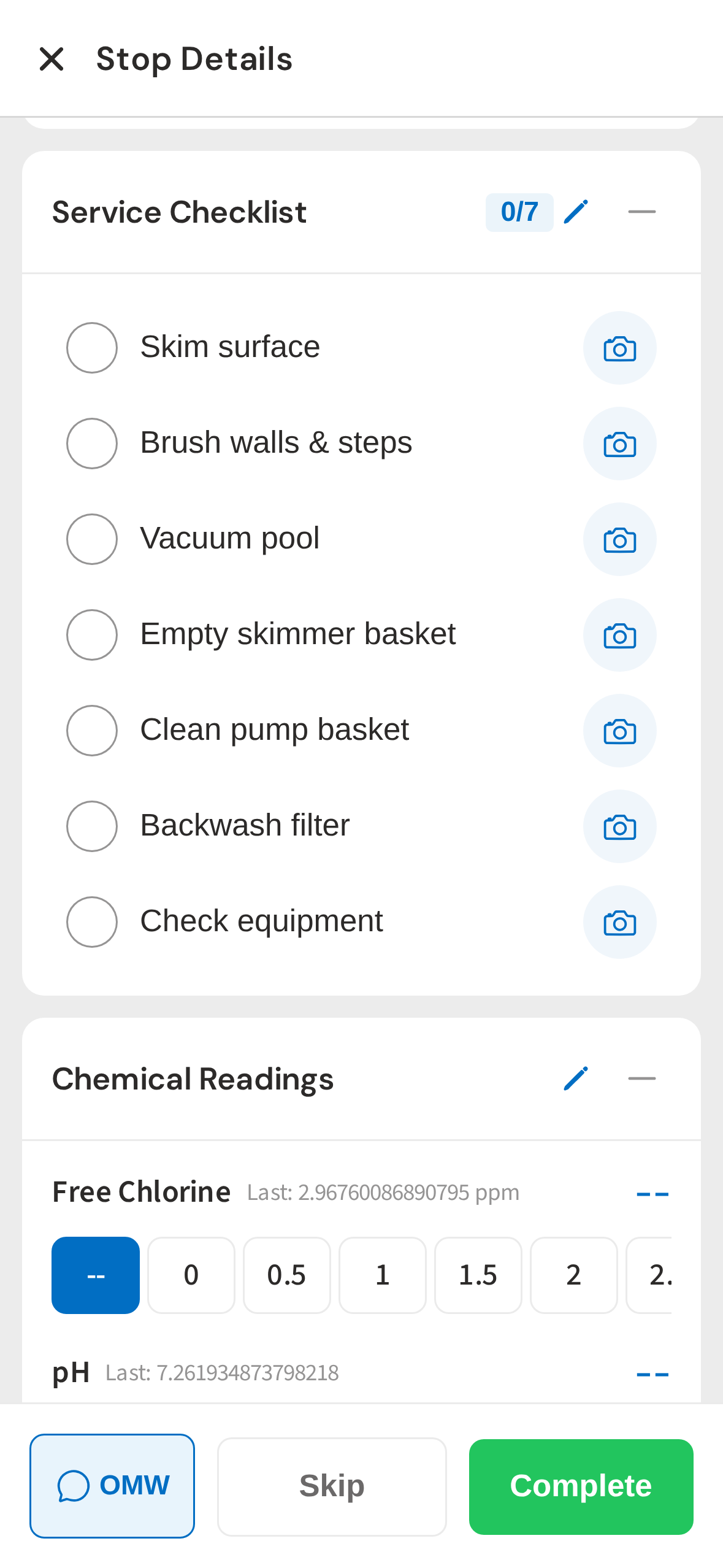 Customizable service checklist