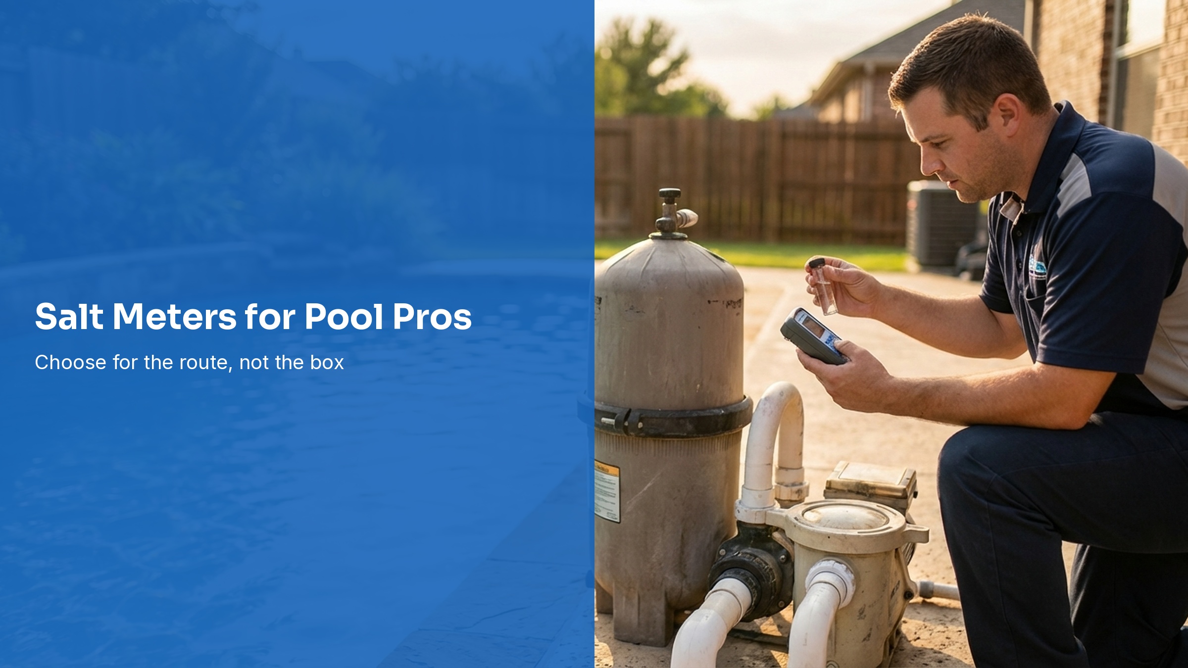 Pool professional testing a water sample beside a pool