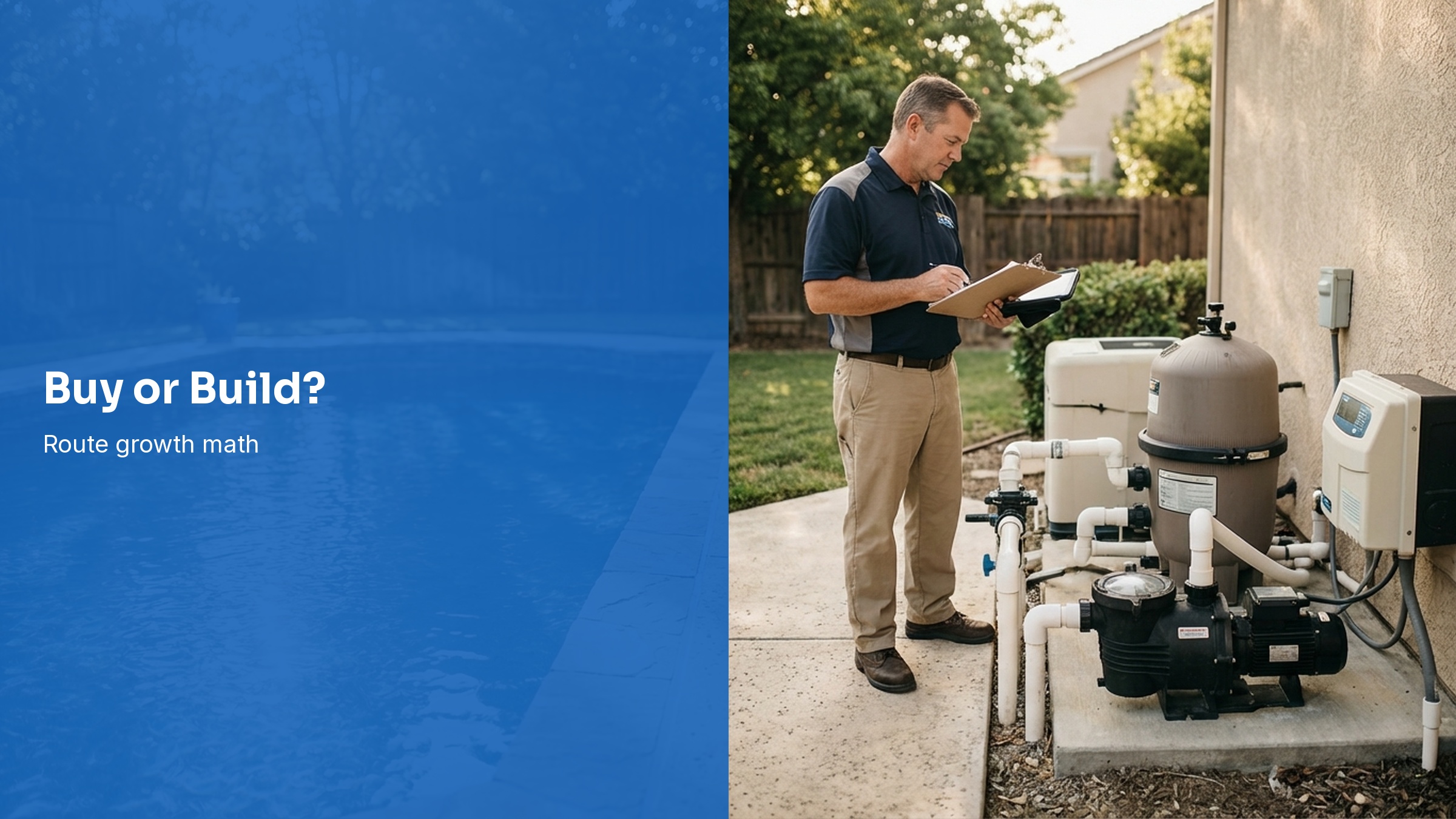 Pool route acquisition worksheet with customer cards and route map