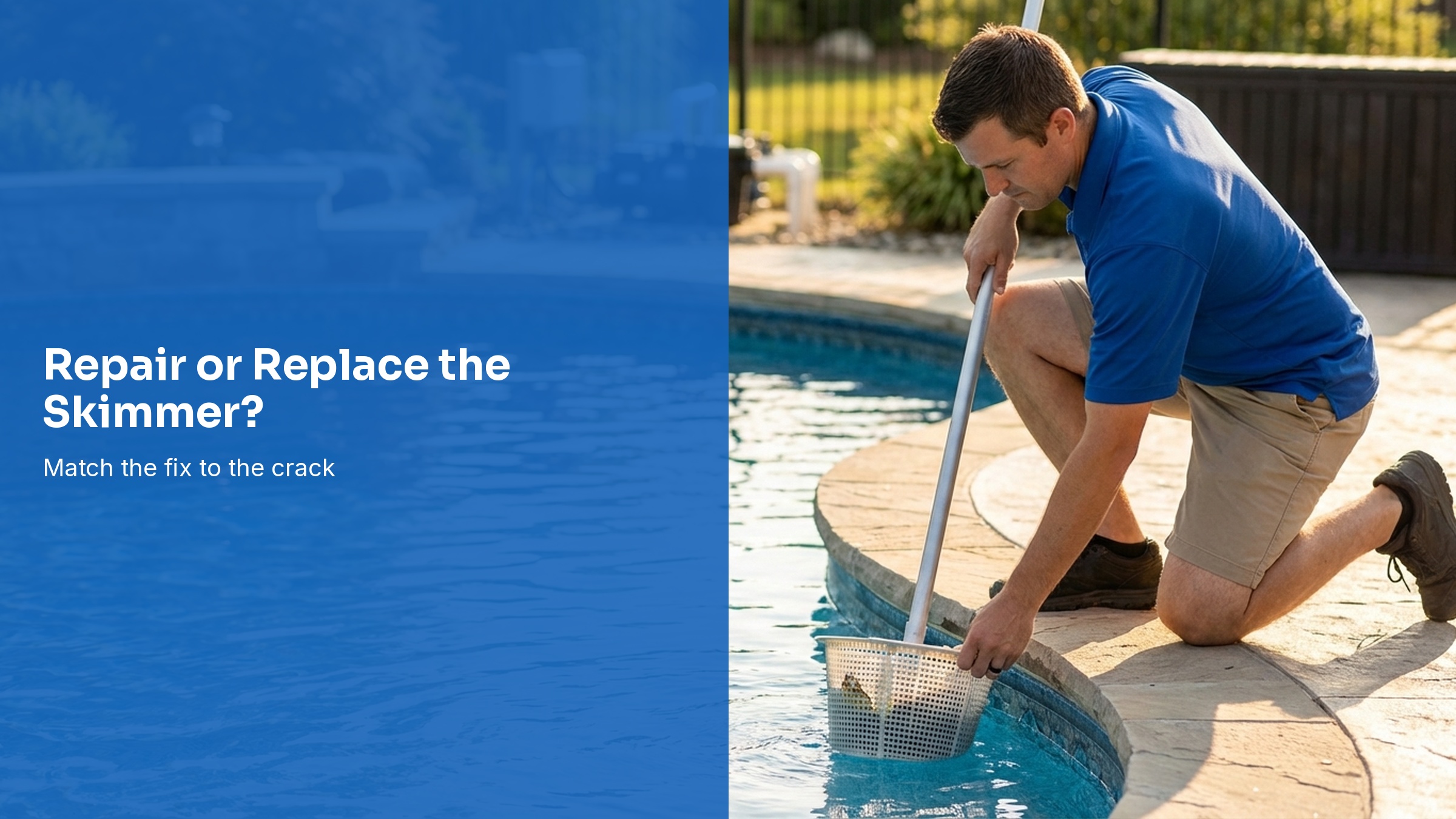 Pool professional inspecting the skimmer area of a residential pool