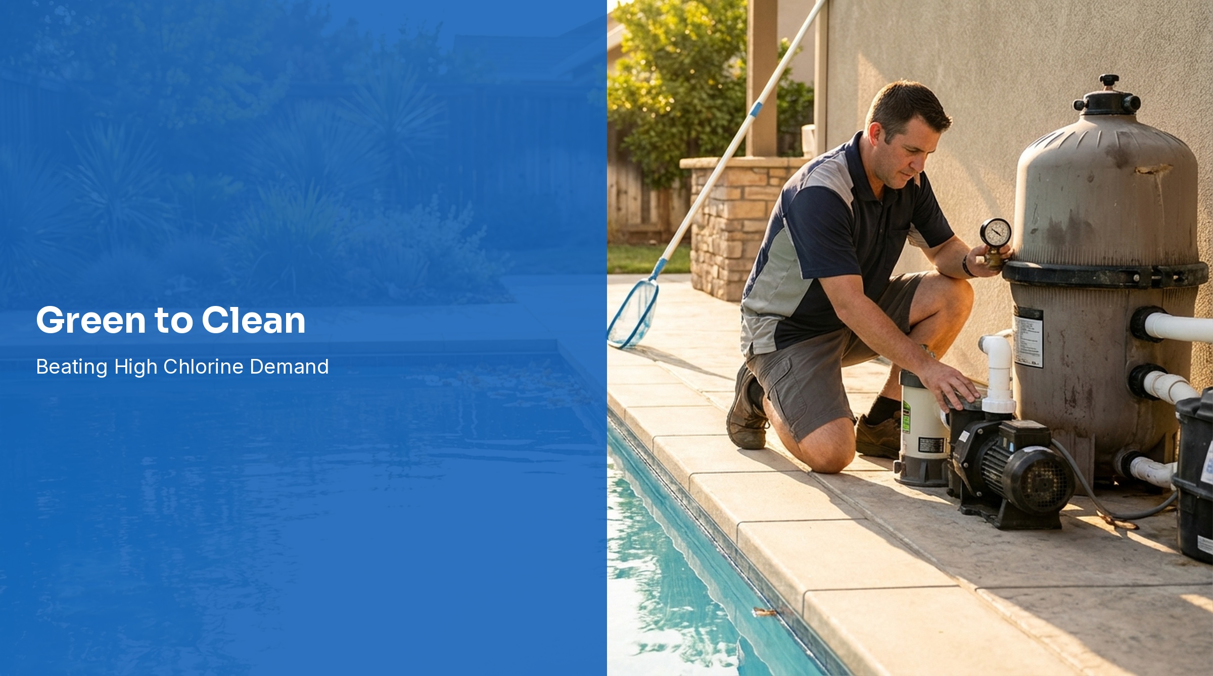 Green pool being treated with chemicals