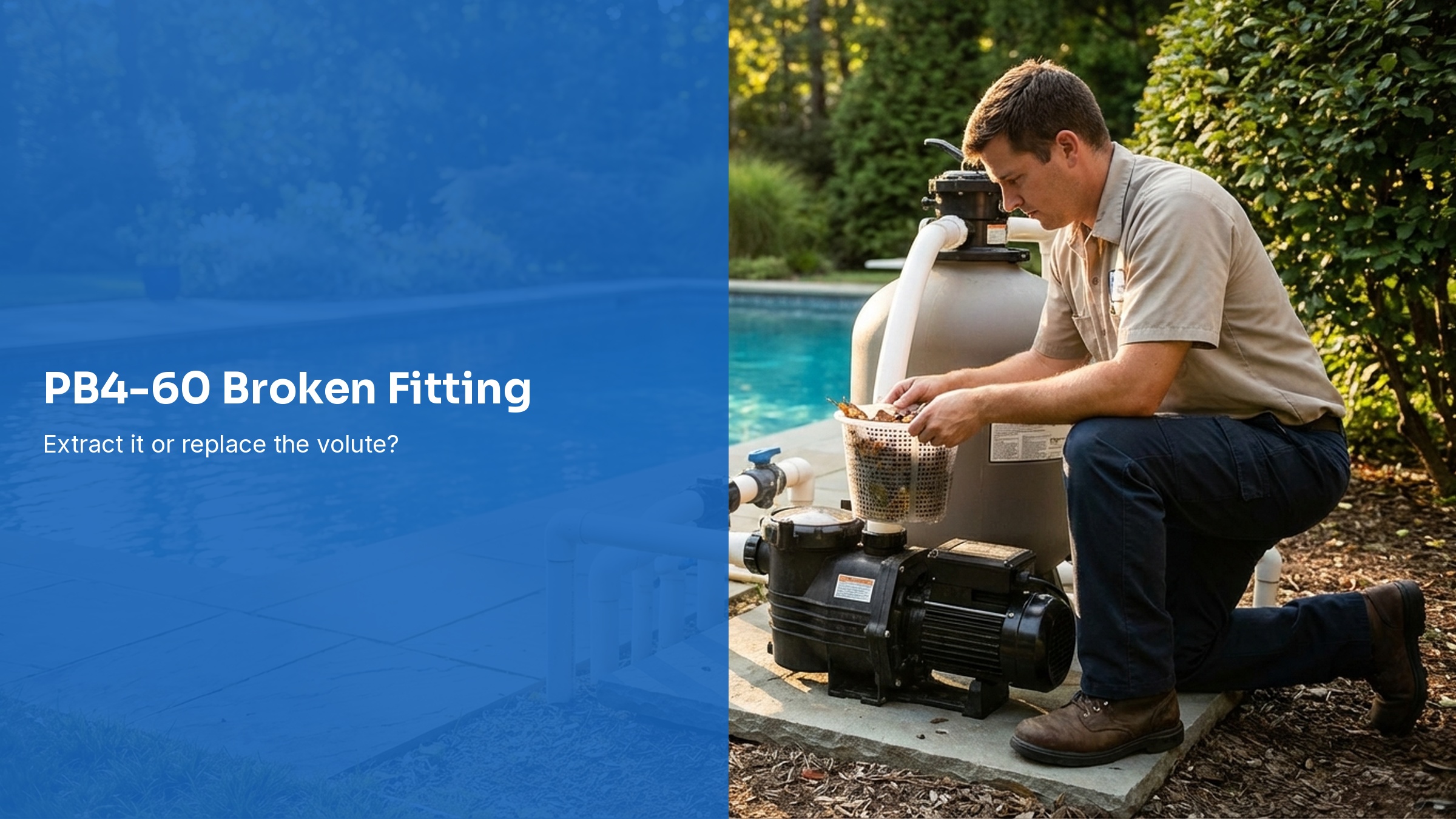 Pool professional inspecting pump plumbing on an equipment pad