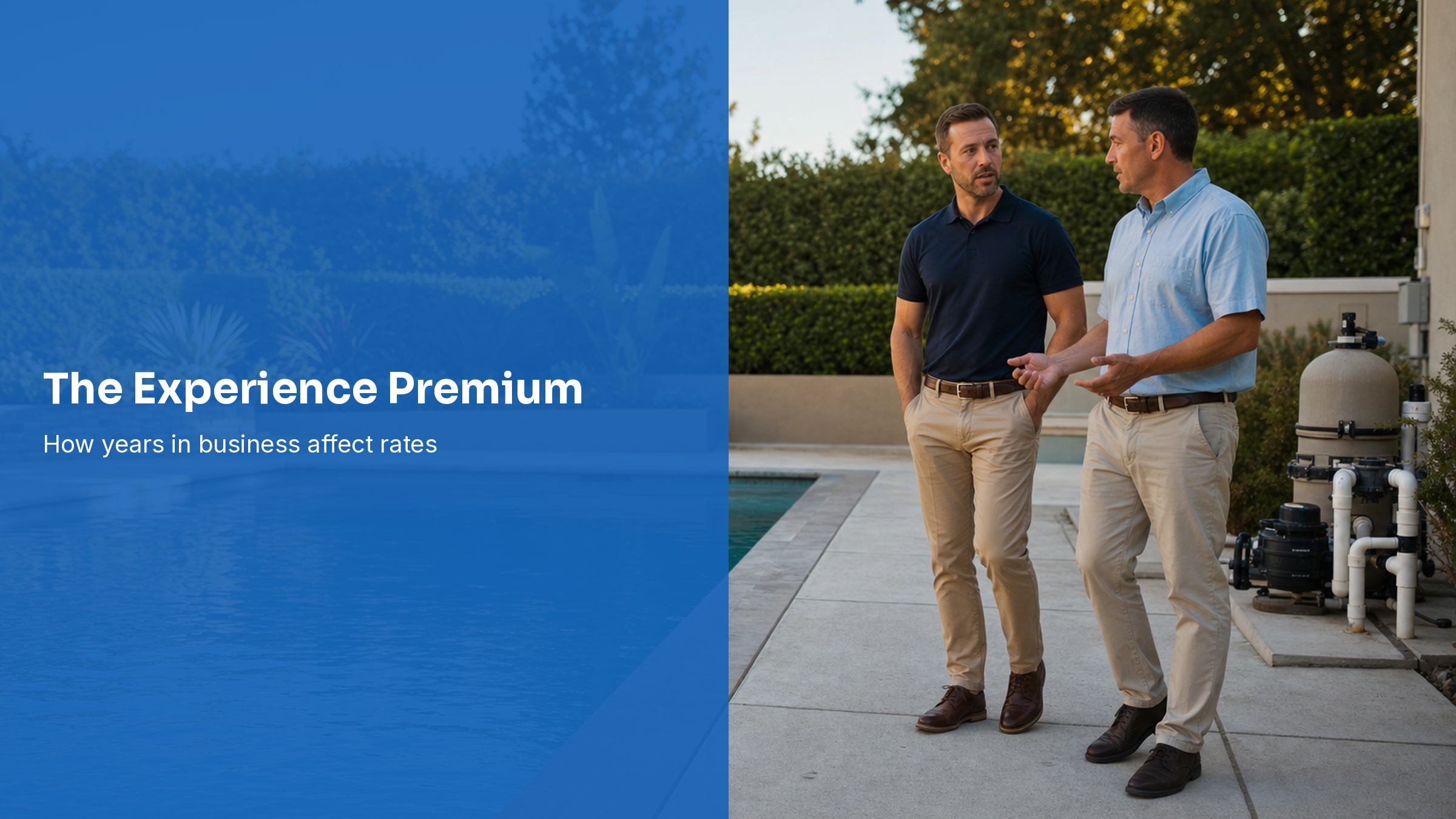 Pool service experience premium data showing rates increase with years in business