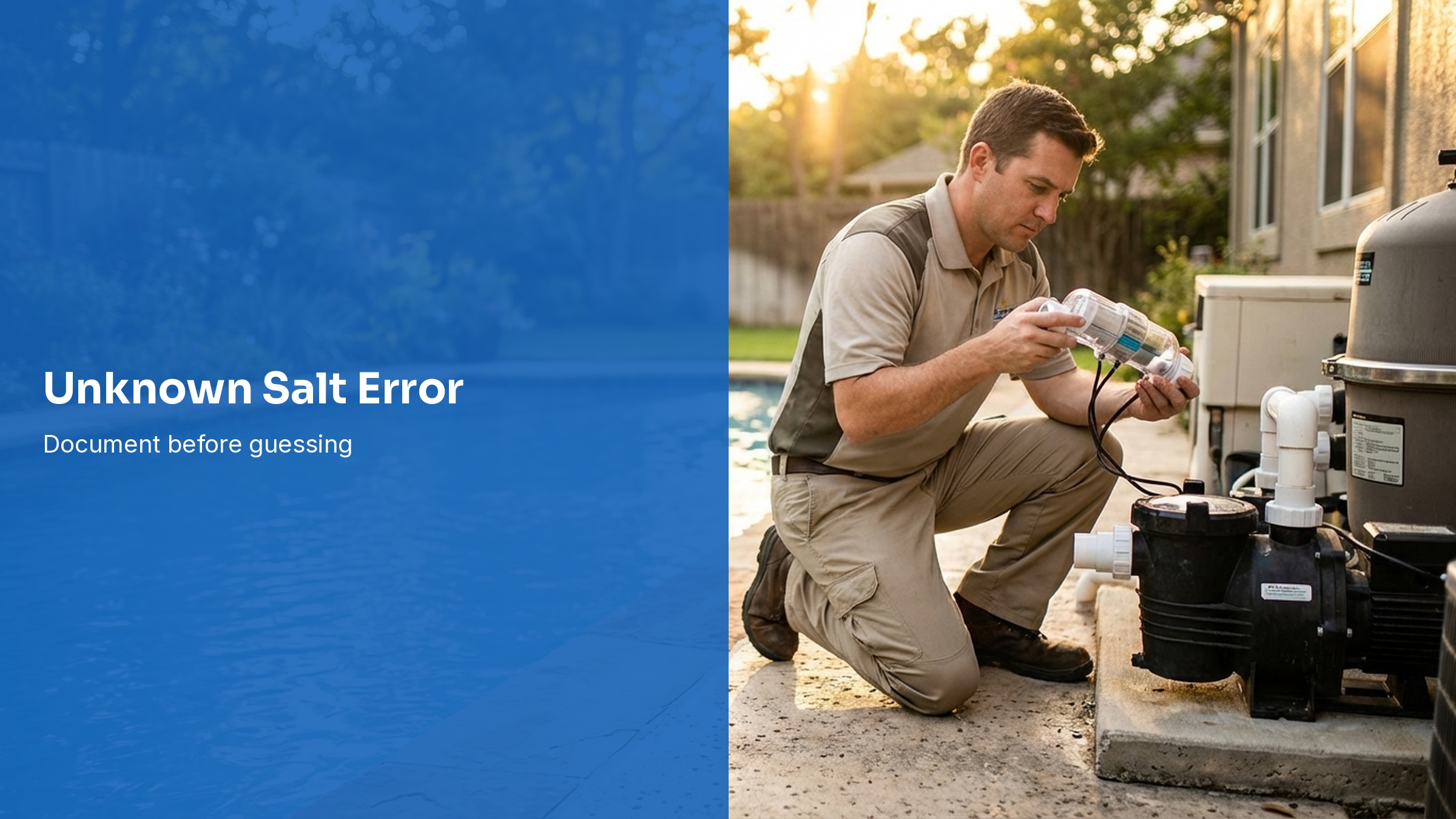 Salt cell troubleshooting notes beside pool equipment