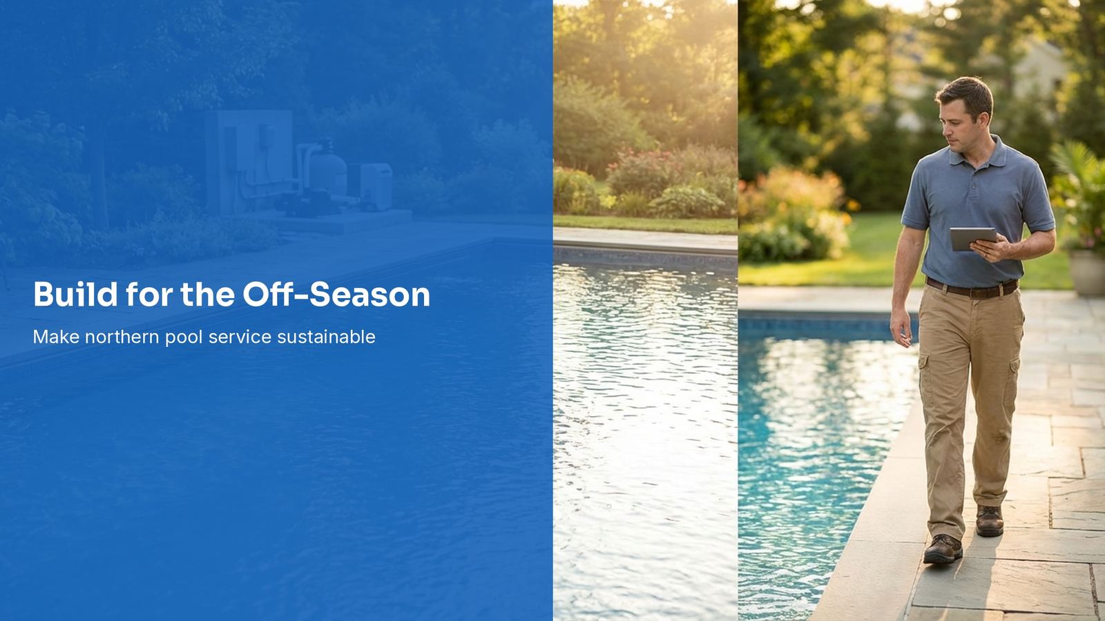 Pool service professional closing a pool for a northern winter