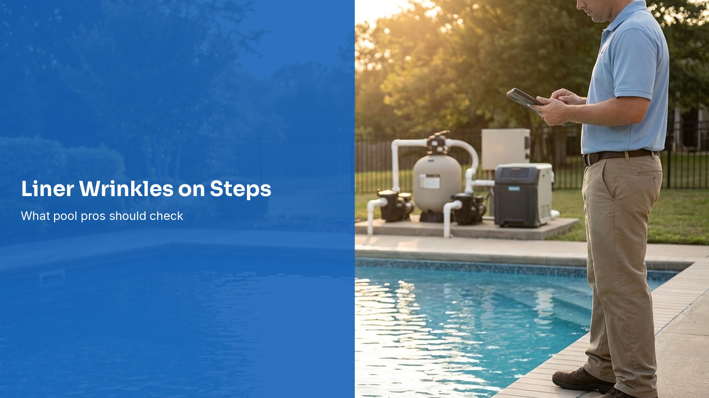 Pool professional inspecting a vinyl liner swimming pool