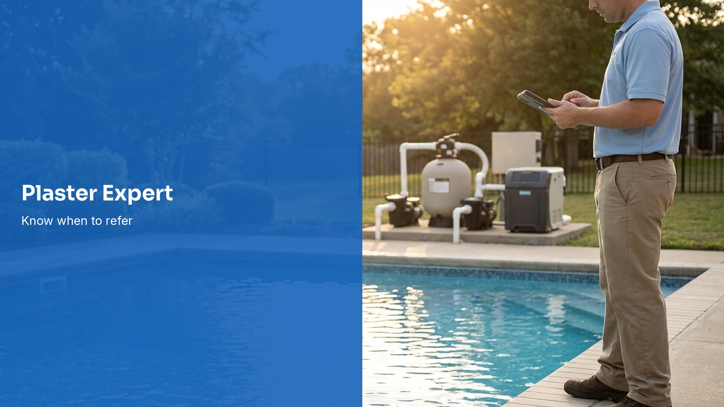 Pool plaster expert reviewing a pool surface