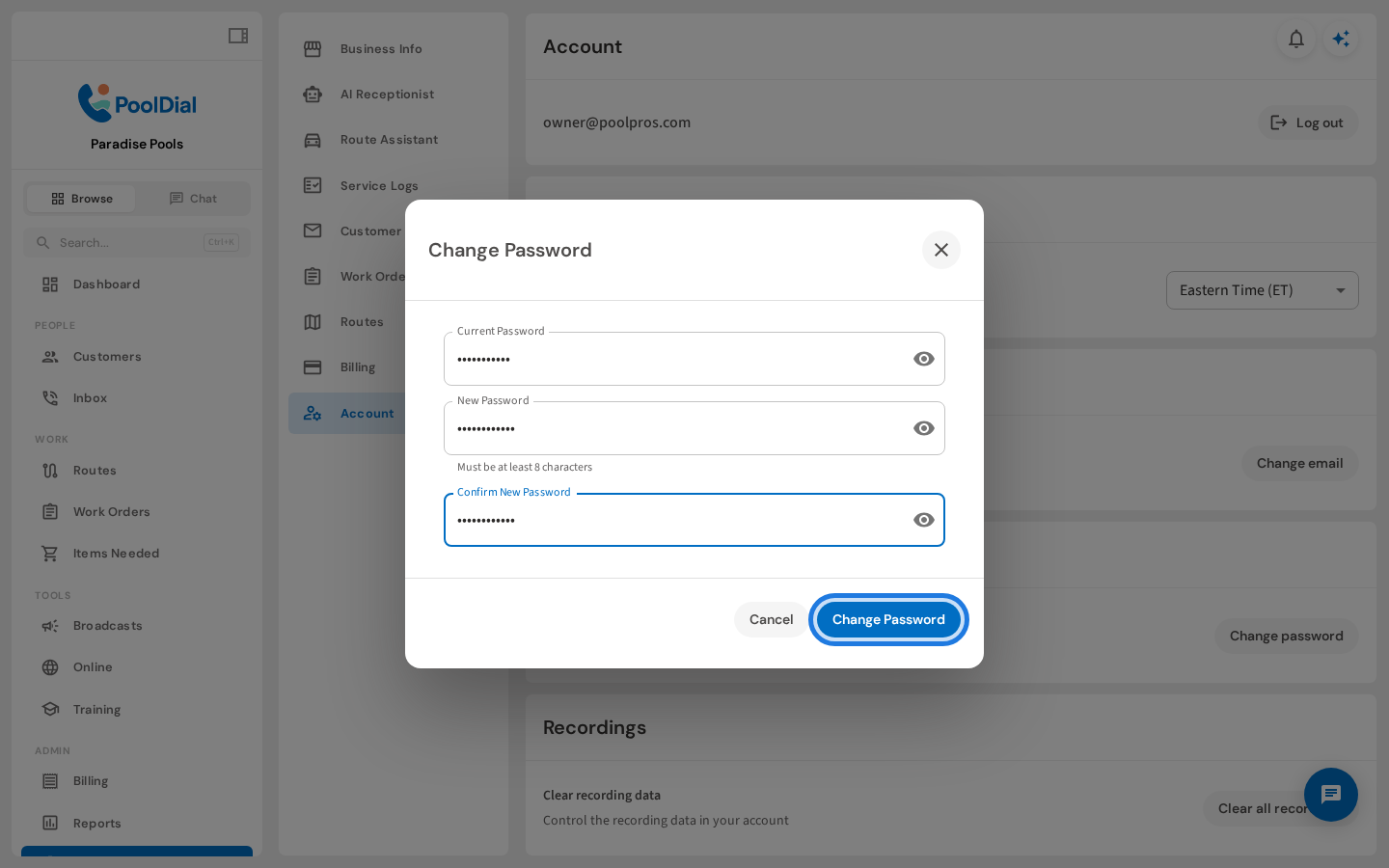 Click Change Password to save