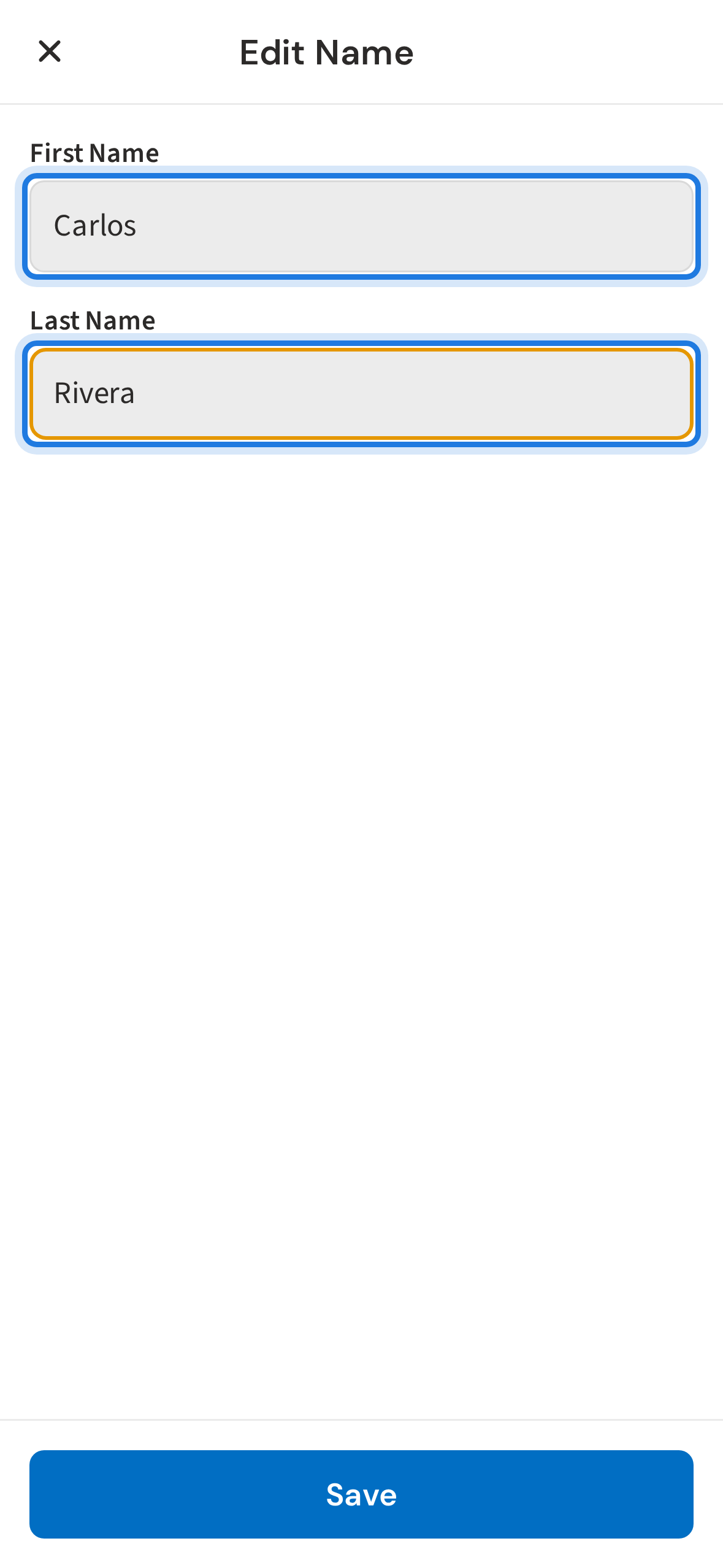 Enter your updated first and last name