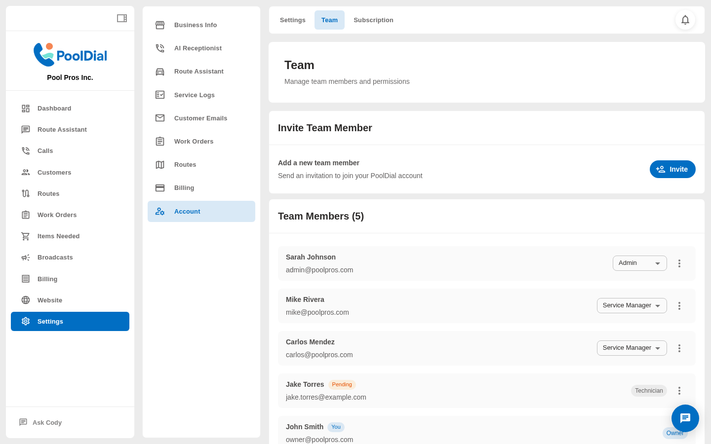 Click Team in settings
