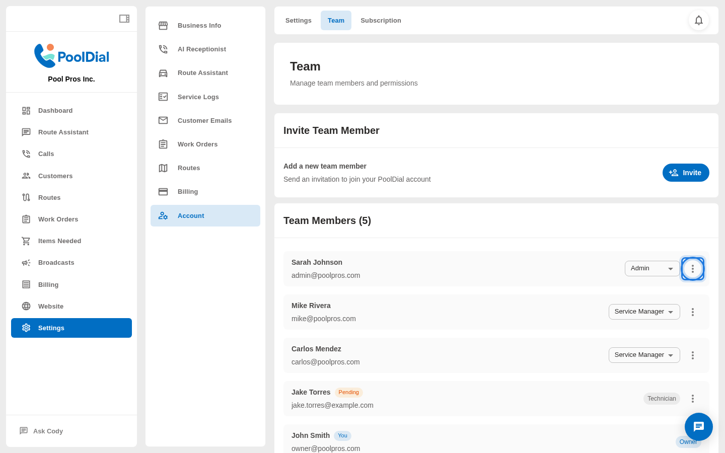 Click the action menu on a team member