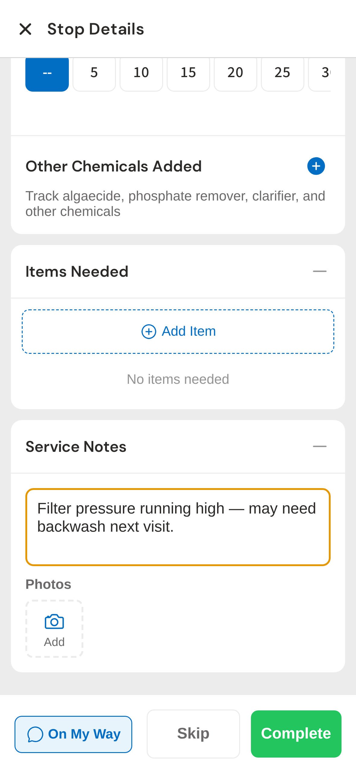 Service notes — log anything the team should know