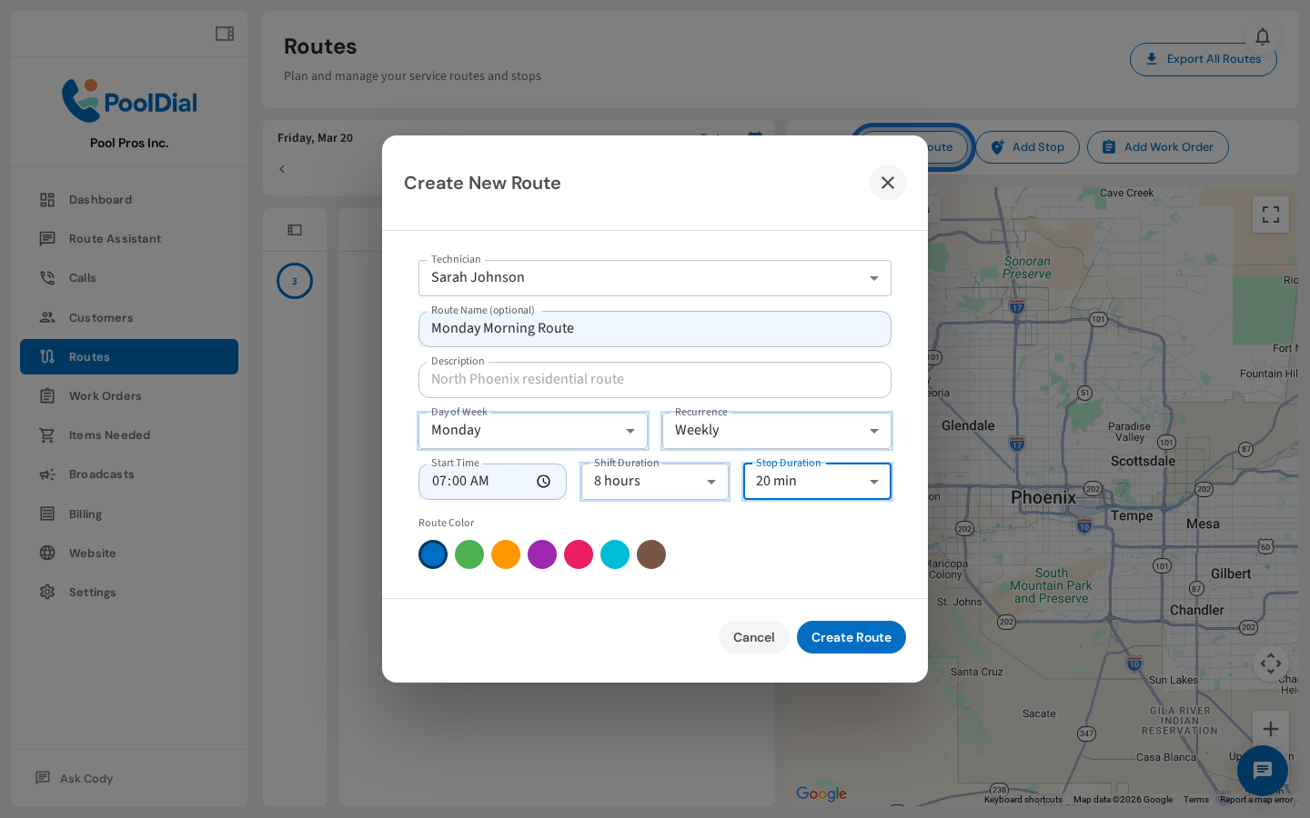 Set start time, shift duration, and stop duration