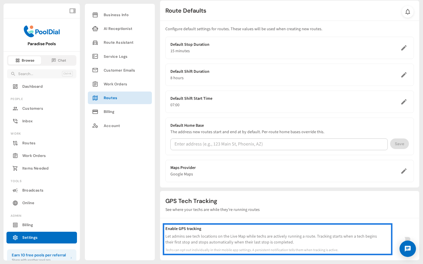 Toggle Enable GPS tracking