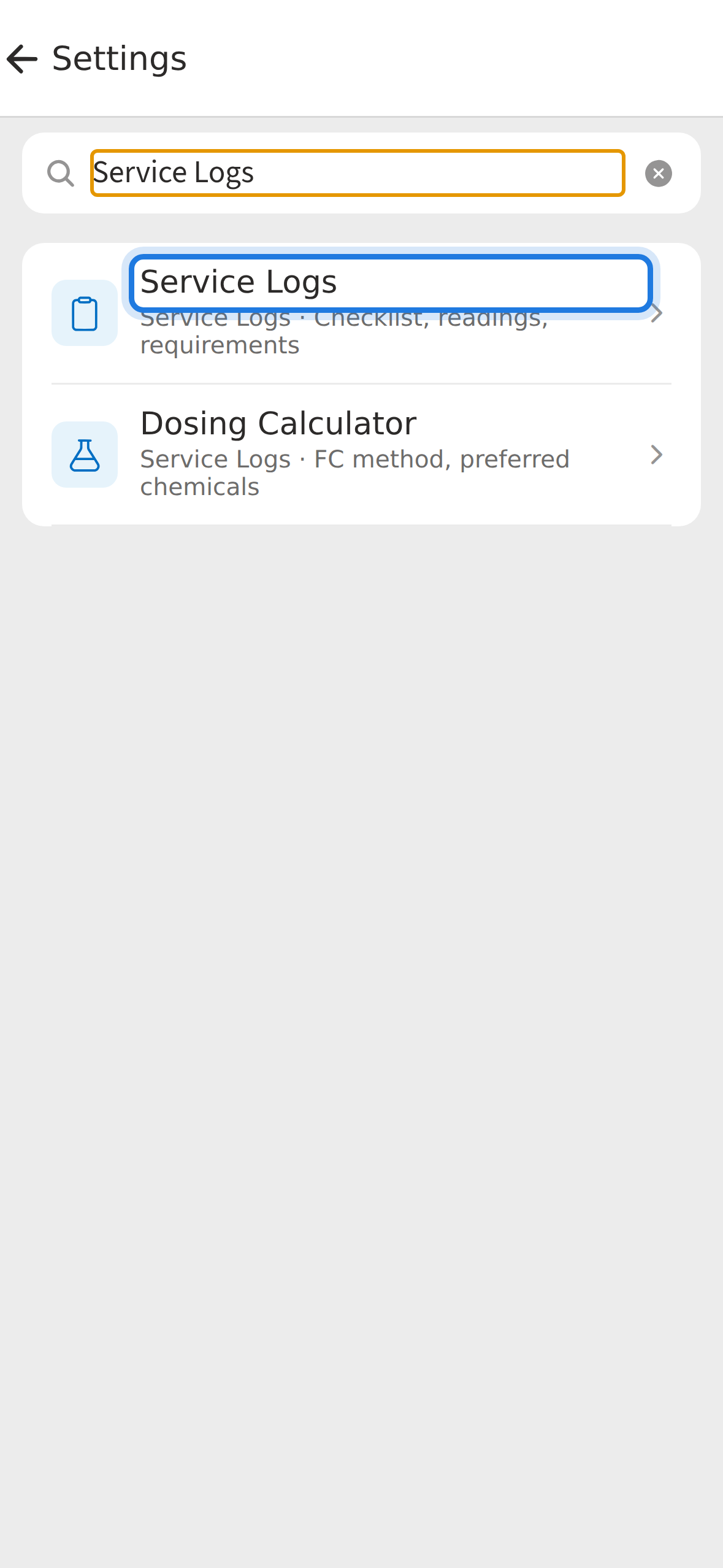 Open Service Logs settings