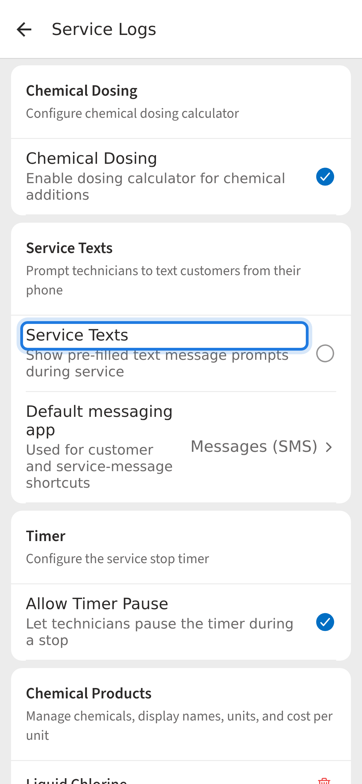 Turn on Service Texts