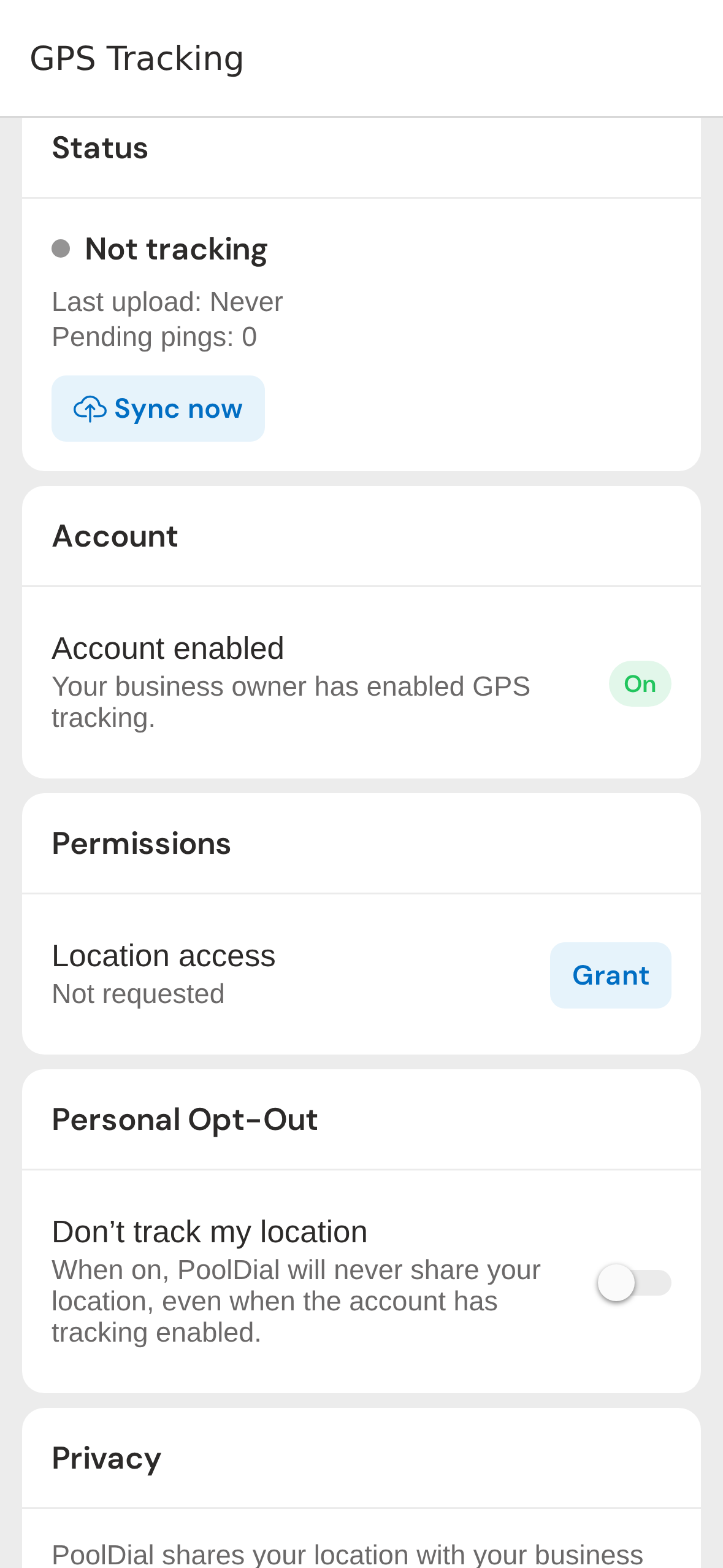 Permissions section