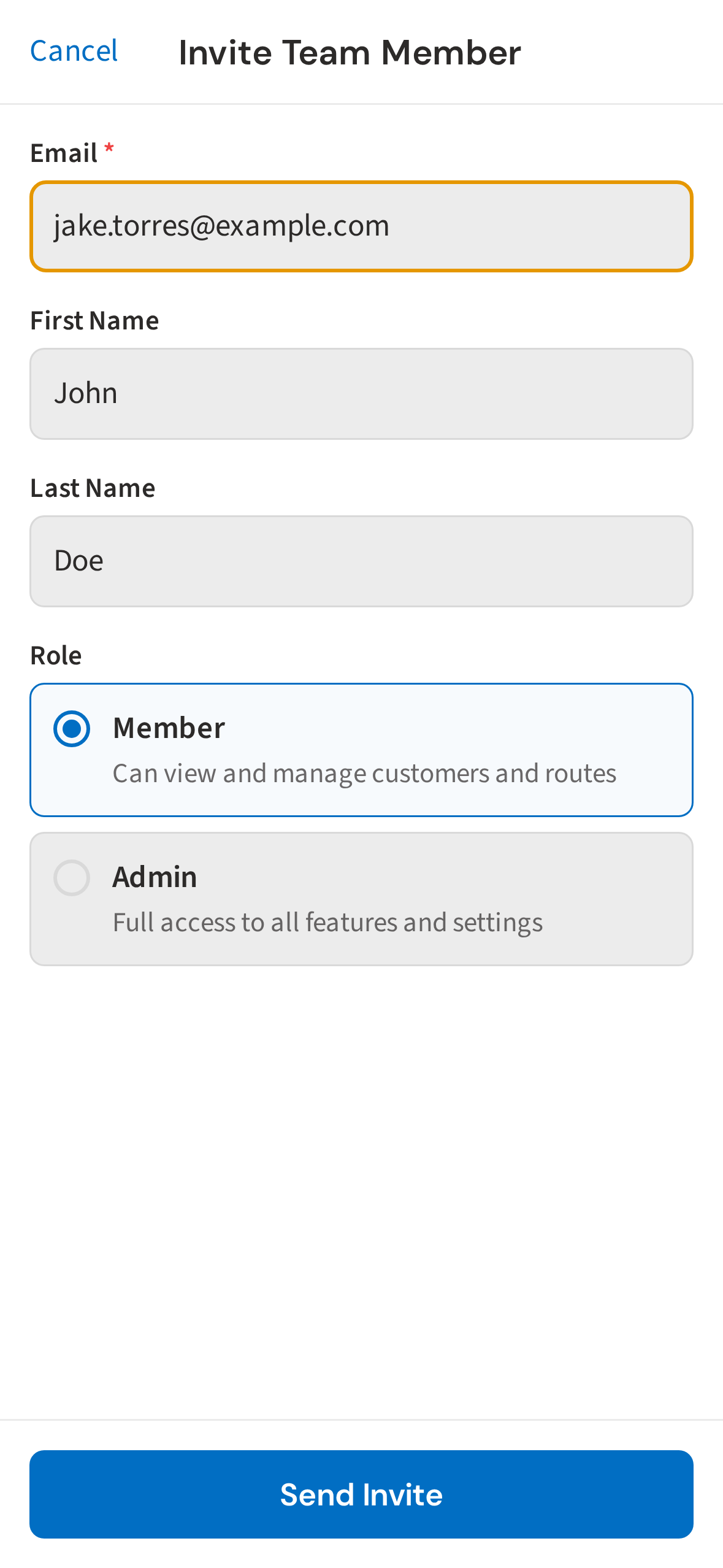 Enter email address and optional name