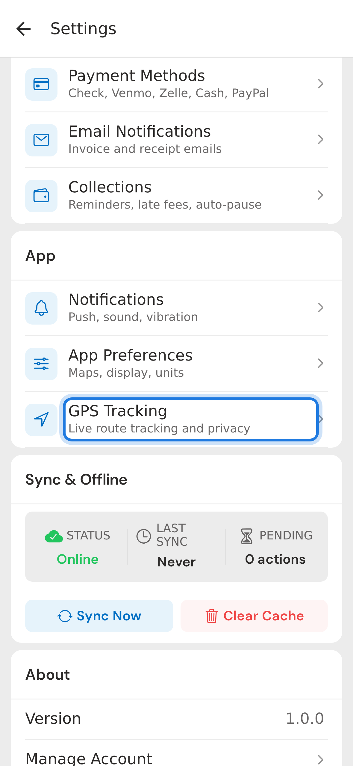 Find GPS Tracking in Settings hub