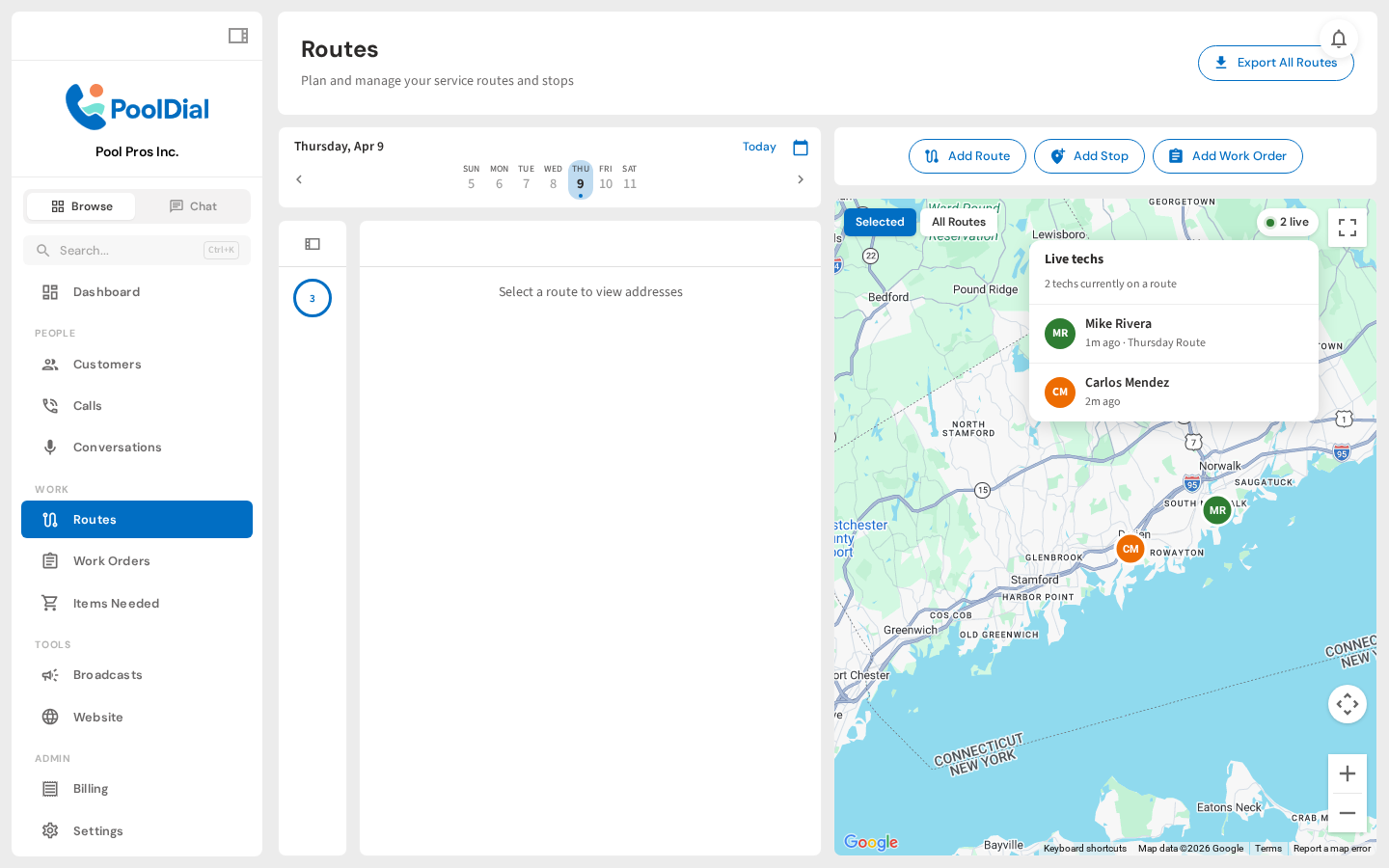 Open the live techs panel