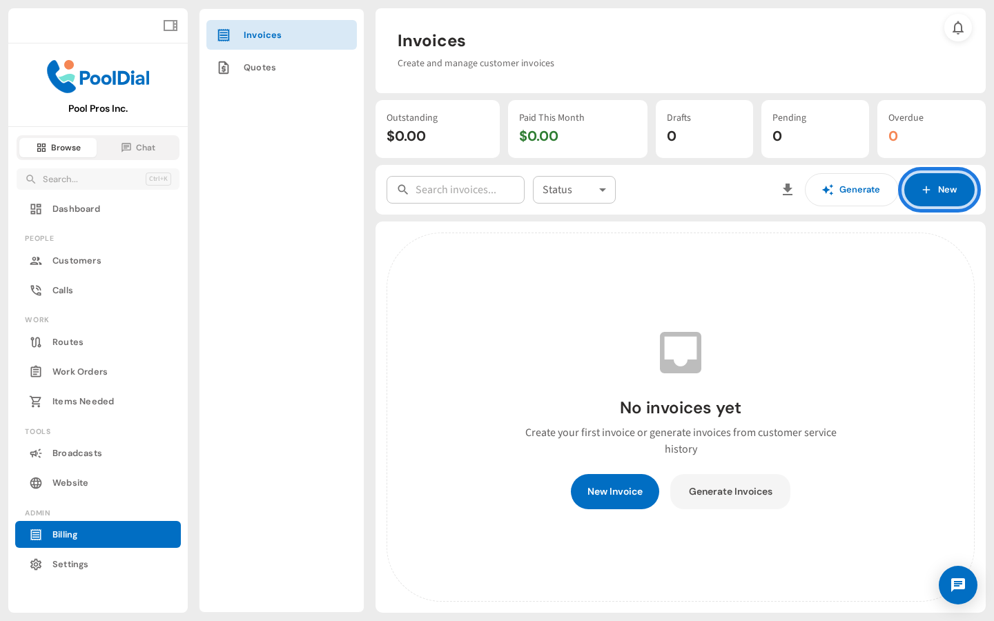 Click + New to create an invoice