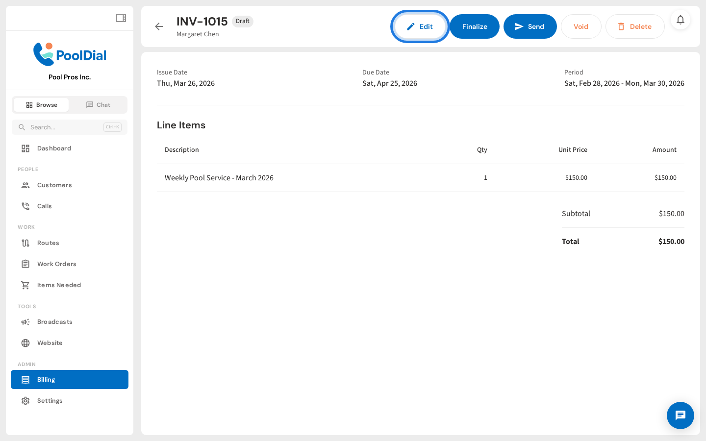 Click Edit on the draft invoice