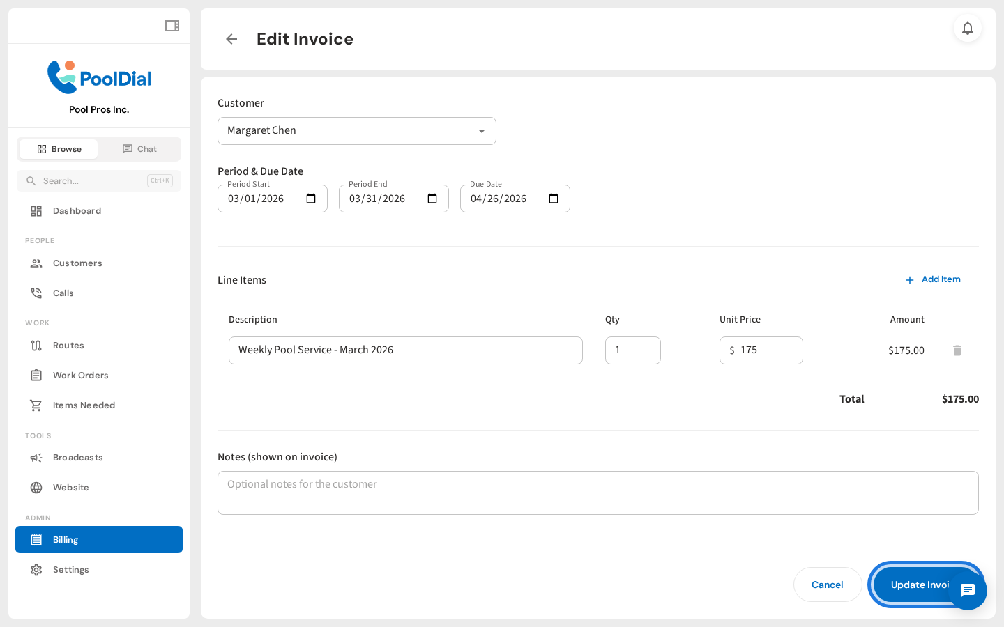 Edit the invoice details