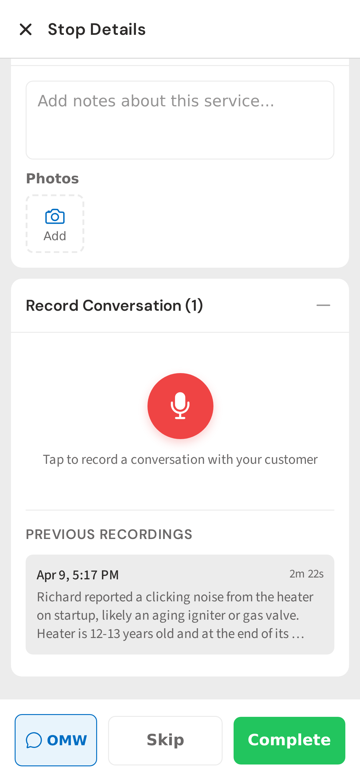 Record Conversation card collapsed