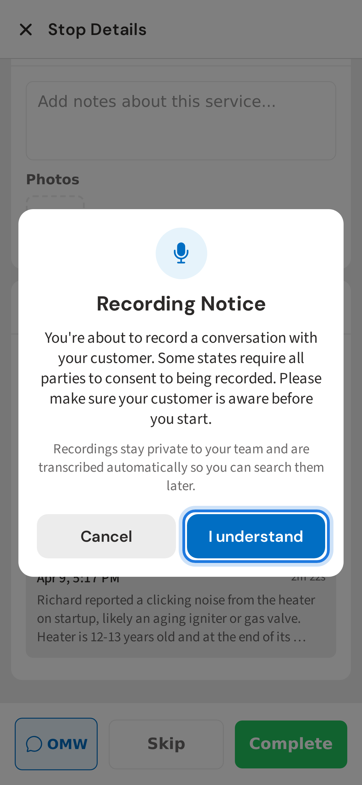Tap I understand to accept
