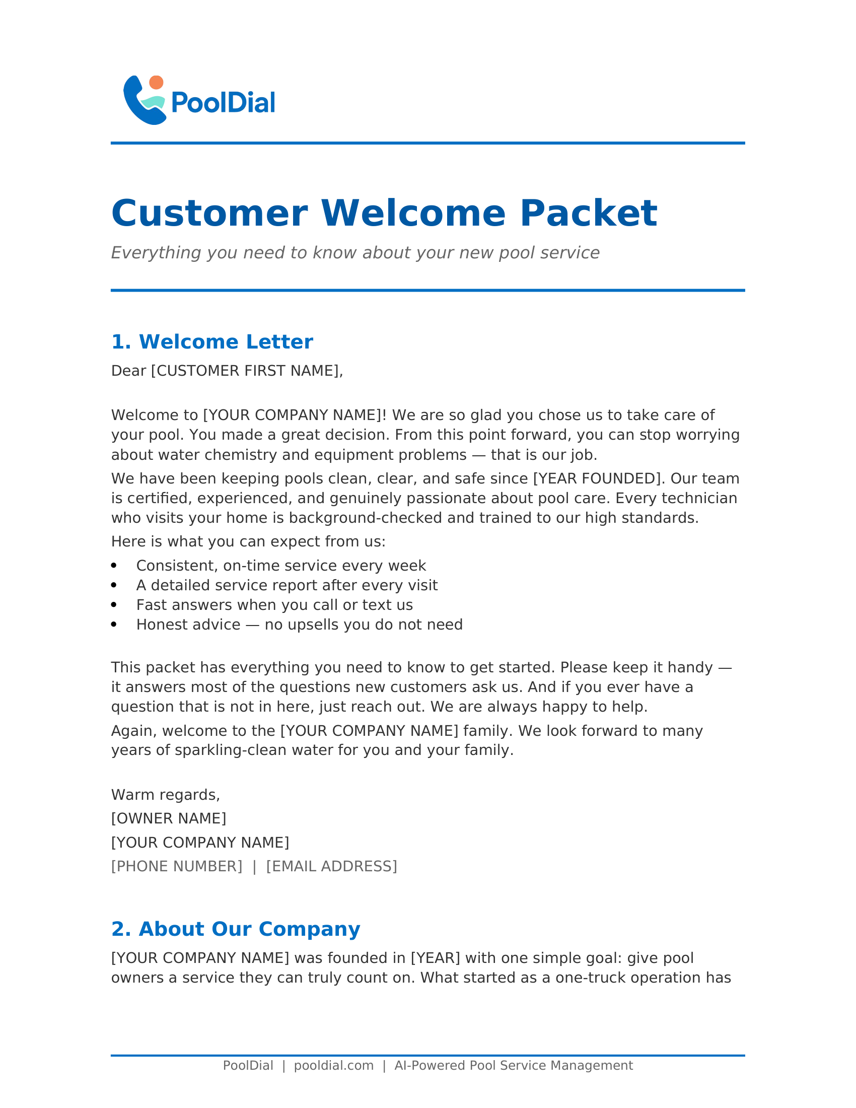 Customer Welcome Packet preview